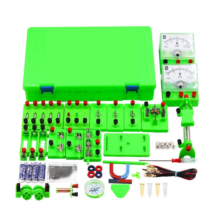 Комплект за обучение по електрически вериги, Garsonal, електромагнетизъм, 35 експеримента, 62 части, зелен, за 8 години