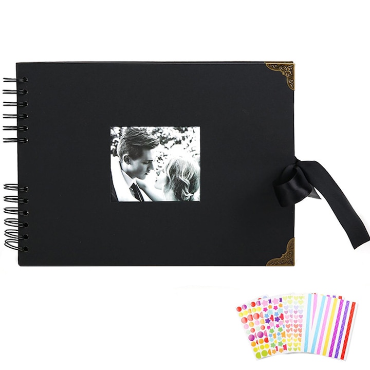 Album foto DIY set, Rqiurpn, album foto creativ, 40 pagini negre, 29x21cm, capacitate 160 poze, cu accesorii pentru personalizare