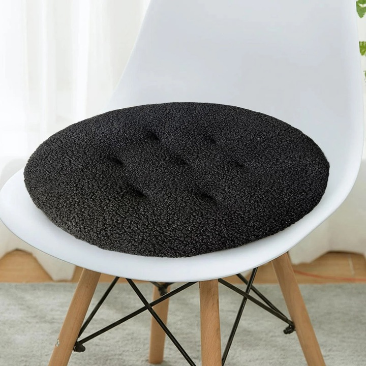Perna scaun rotunda, extra groasa, catifea neagra, 40x40cm