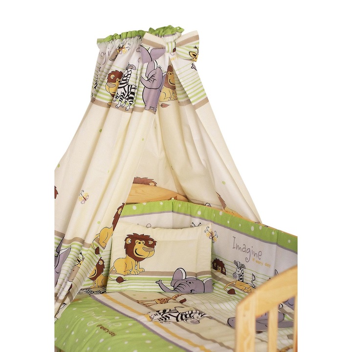 Lenjerie cu baldachin, 6 piese, Safari verde, 120x60cm