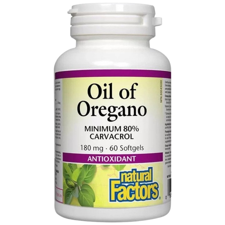 Хранителна добавка Natural Factors Oil of Oregano Organic 180 mg, 60 Гел капсули