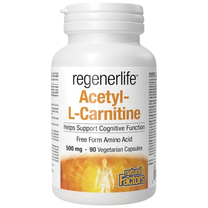 Natural Factors Regenerlife™ Acetil L-Carnitina 500 mg, 90 capsule