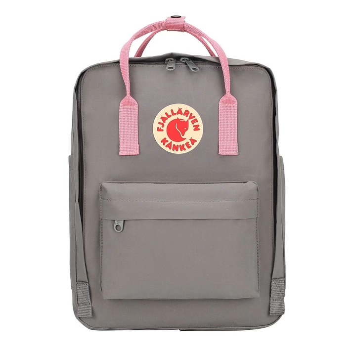 Fjallraven kanken szintetikus hátizsák, 16 literes, 38 x 27 x 13 cm, szürke/rózsaszín