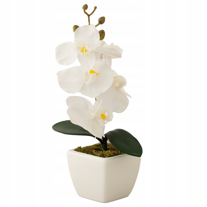 Изкуствена орхидея ViviArt, 27 см, бяла, декорация за хол, керамична саксия 7,5 х 7,5 см