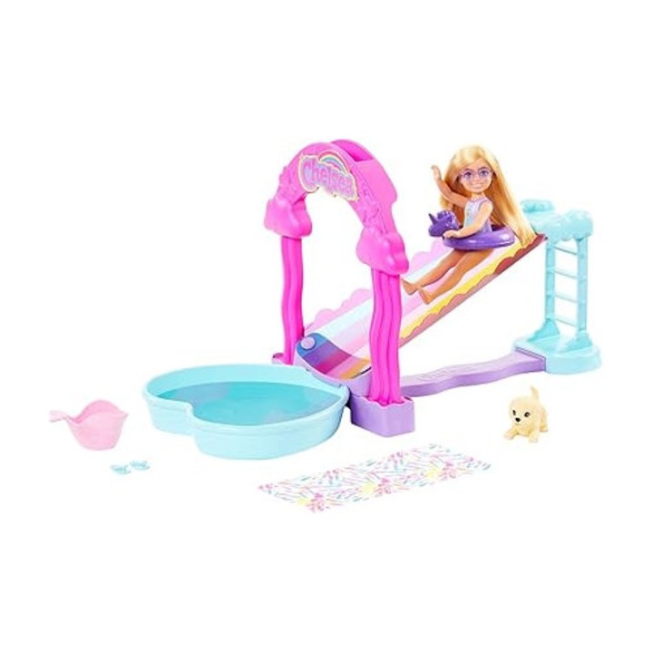 Papusa Barbie Chelsea Water Slide Playset, Rainbow Water Slide, 30 cm