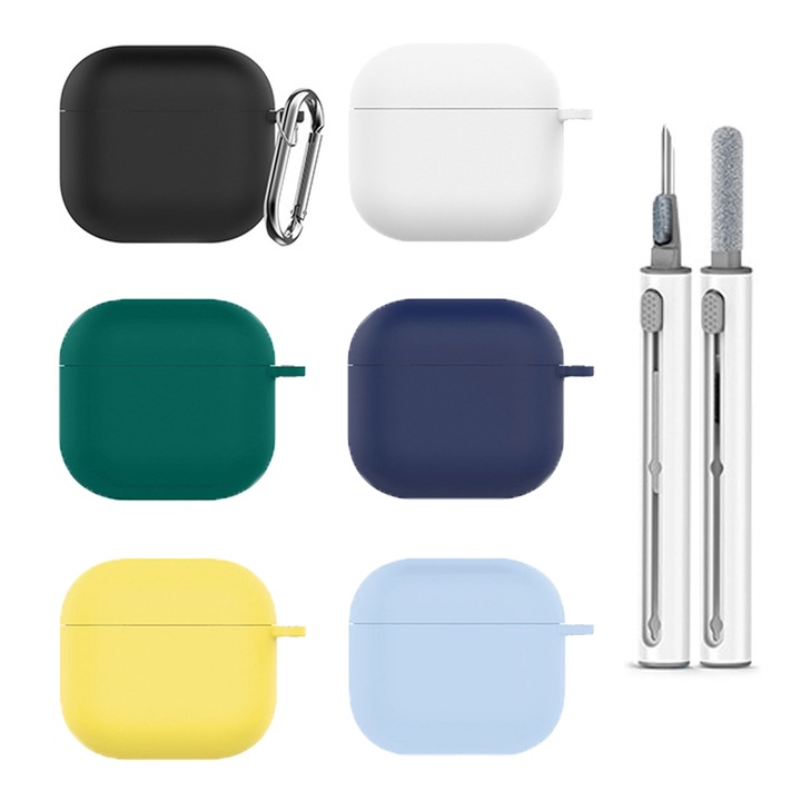 Set 6 Husa protectie casti，Cu kit curatare si carabina，Pentru Apple AirPods 4, Multicolor