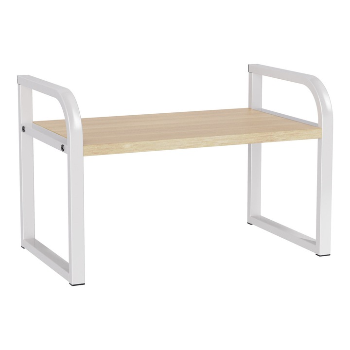 Raft pentru bucatarie, metalic cu raft din lemn, mic, 30x20x21.5cm, alb/bej