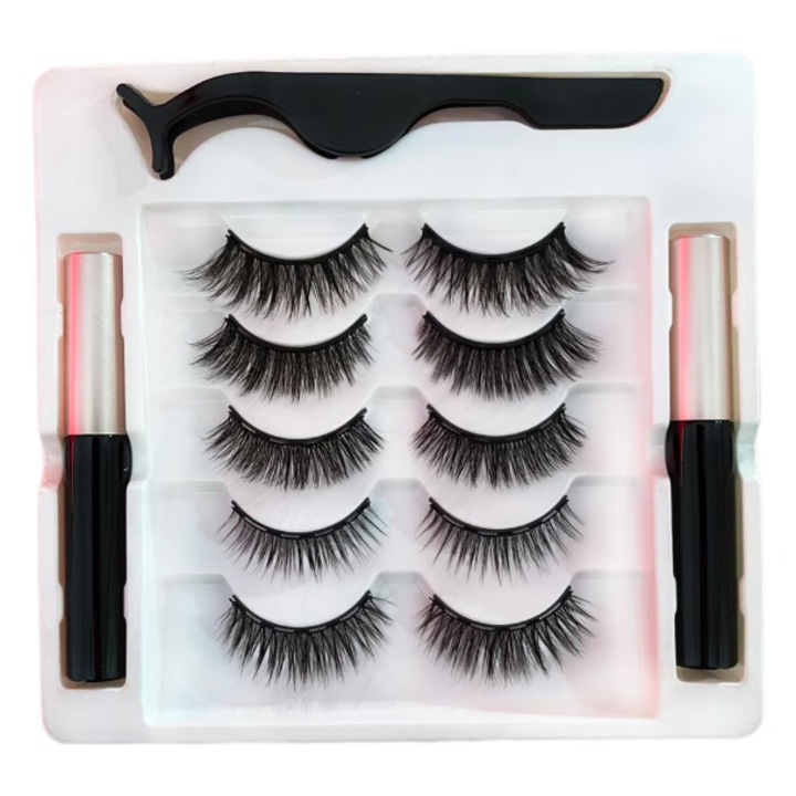 Gene false magnetice, 5 perechi, negru, diferite lungimi, reutilizabile, cu eyeliner magnetic