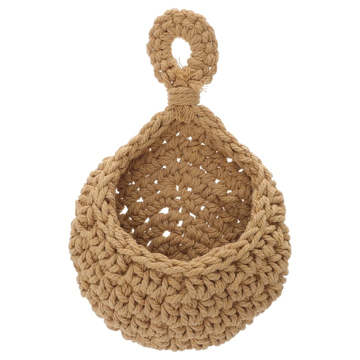 Cos agatat pentru fructe si legume, funie bumbac, maro, 21.5x14x10cm