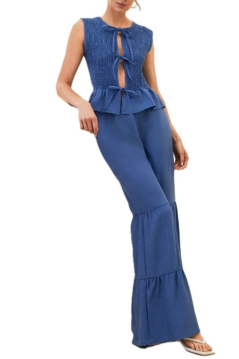 Compleu Dama, Vesta & Pantaloni, Cu Volane, Albastru