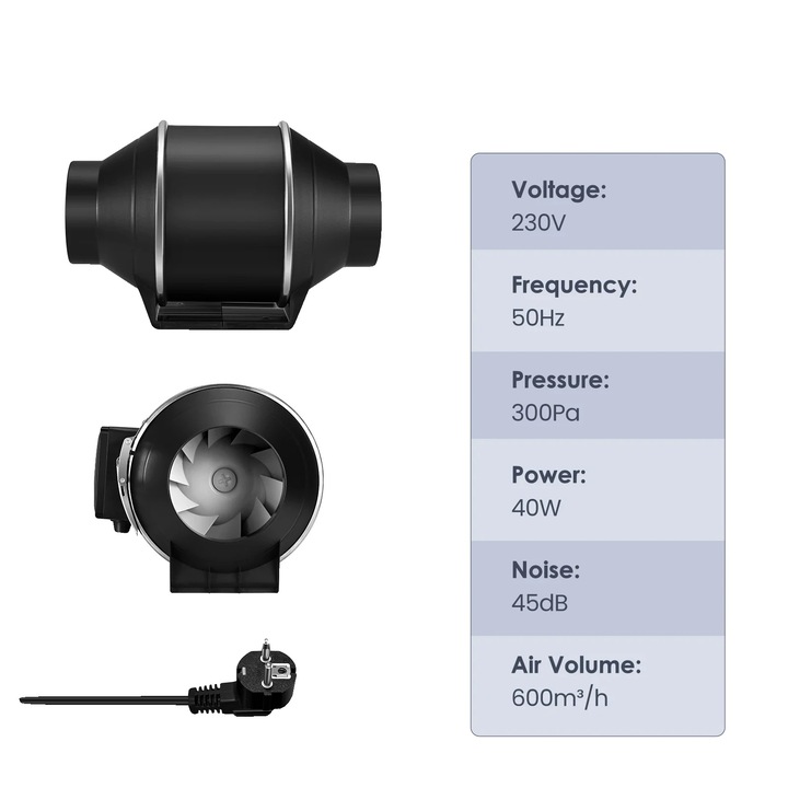 Ventilator Duct 150mm, 600 m/h, 40W, 220V, 28x20x15cm