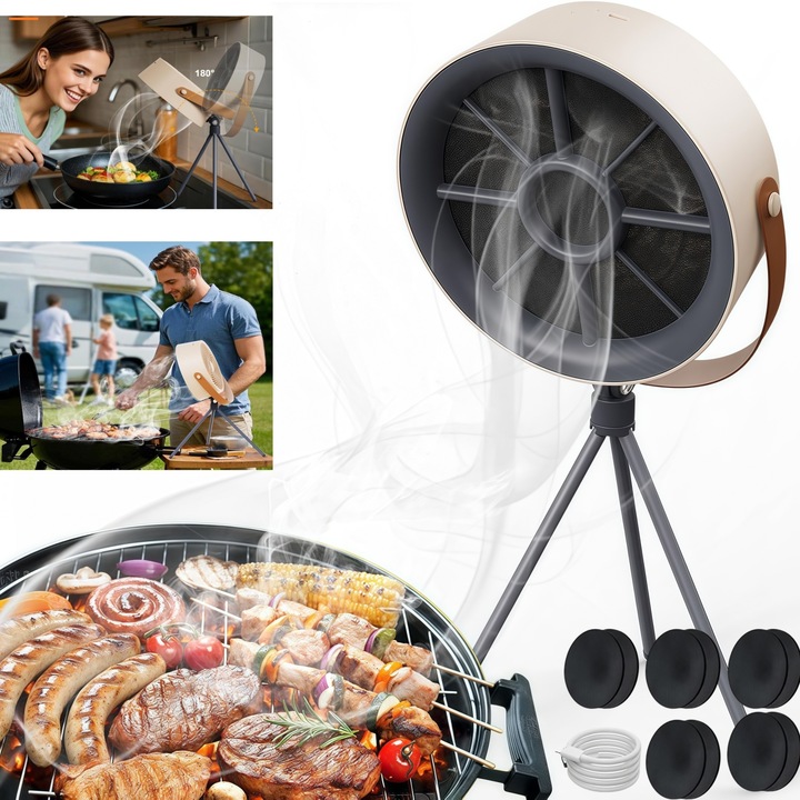 Преносим абсорбатор RorAem, С 10 въглеродни филтъра без отвеждане на въздуха, 3 настройки на скоростта, За малка кухня 9W, Може да се пере, Нисък шум, Висока мощност, Бял