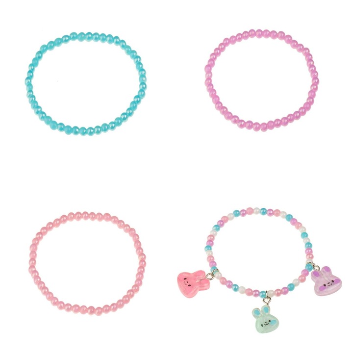 Set brățări pentru copii, cu iepurași suspendați, multicolor, 4 buc