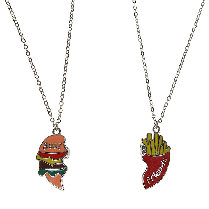Set Colier Inima Burger Cartofi Best Friends Forever pentru Copii - 2buc
