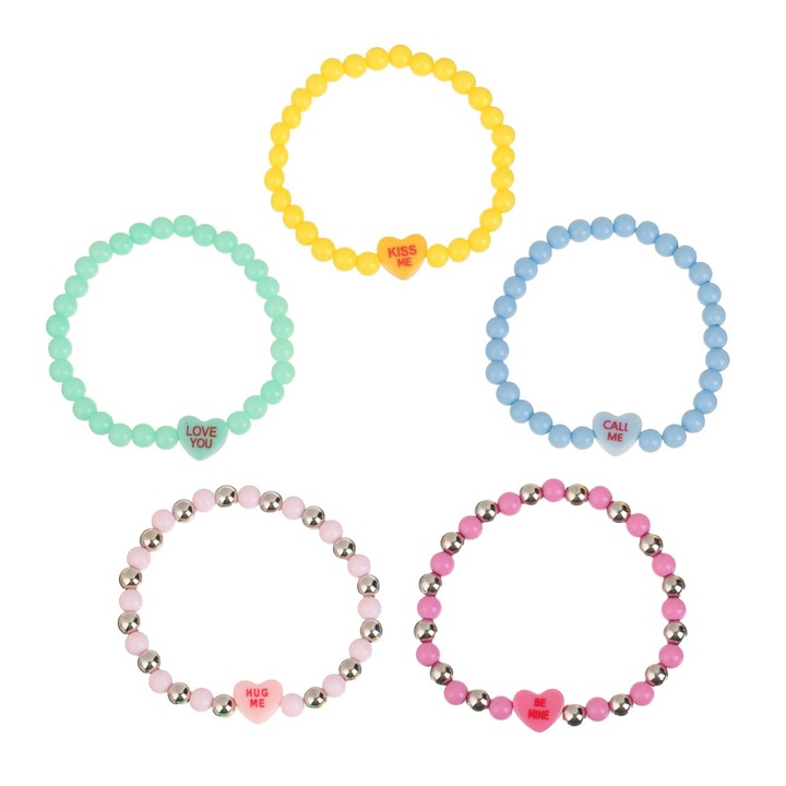 Set bratari cu margele roz inimi mesaje pentru copii - 5buc