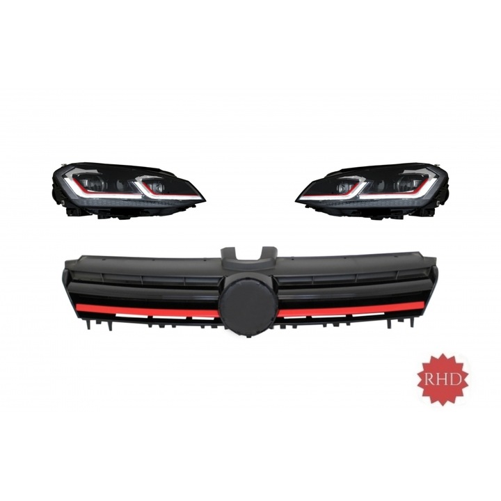 RHD Faruri LED cu Grila compatibil cu VW Golf 7 VII 2013-2017 R Design Rosu