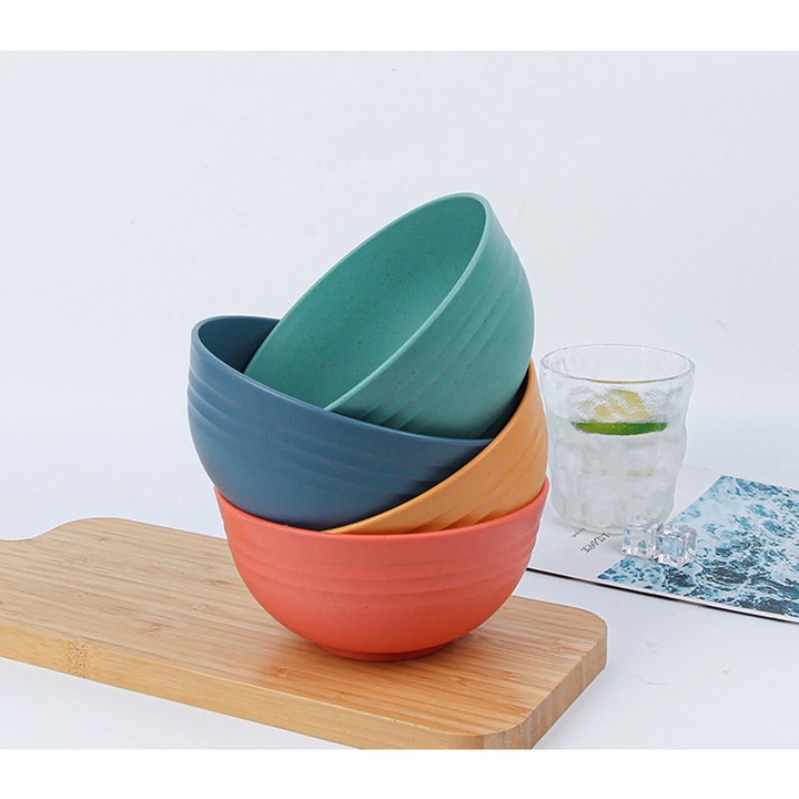 Set 4 boluri plastic, diverse culori, 14.5cm