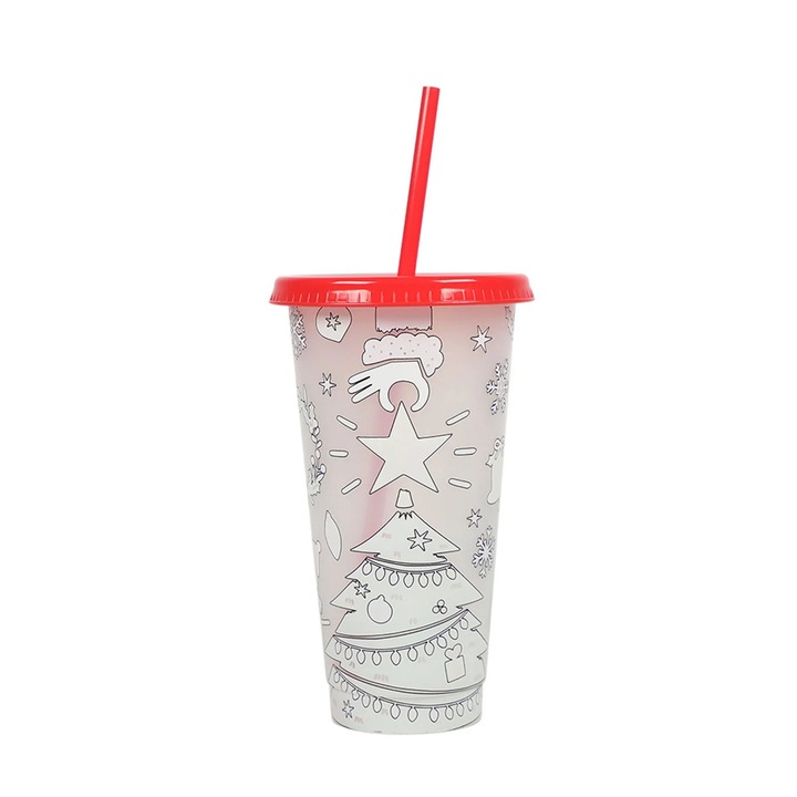 Cana Craciun schimbare culoare, plastic PP, 700ml, 26x11x11cm
