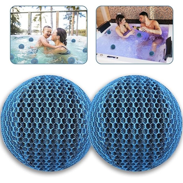 Set 2 Bile de filtrare pentru piscine, OEMG®, Filtru de piscina cu nisip Mediu de filtru ecologic, pentru piscine si cazi, reutilizabile, Albastru