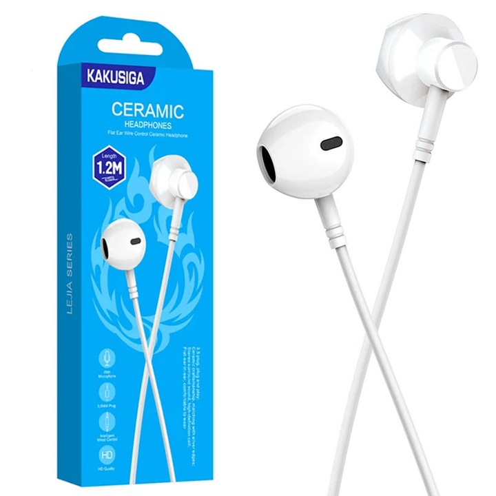 Casti cu Fir Kaku (KSC-578), In Ear, 3.5mm, 1.2m, Mic & Volume Key, HiFi, White