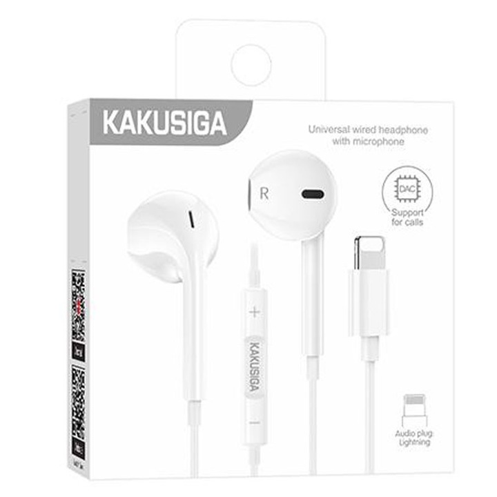 Kaku vezetékes fejhallgató (KSC-1299), fülbe helyezhető, Lightning, 1,2 m, mikrofon és hangerőszabályzó gomb, fehér