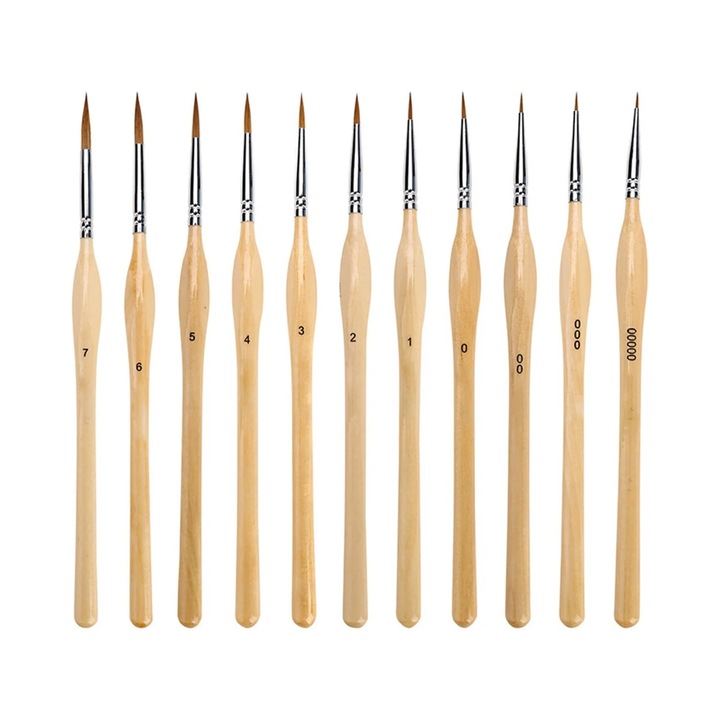 Set 11 pensule detaliu YANYXR, fine, lemn, 17.8cm, multicolor
