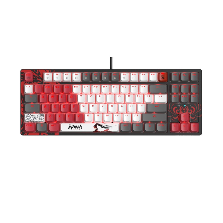 Клавиатура А4tech Геймърска механична клавиатура Bloody Naraka S87 TKL Backlit red switch, USB S87-NARAKA