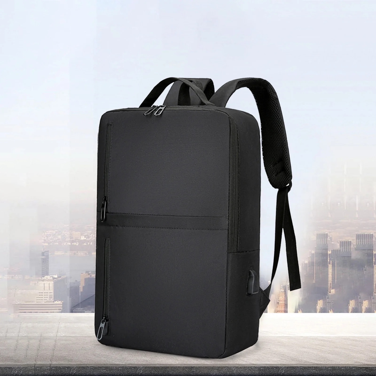 Rucsac laptop 15.6 inch, slim, rezistent, cu port USB, negru, 43x31x12cm