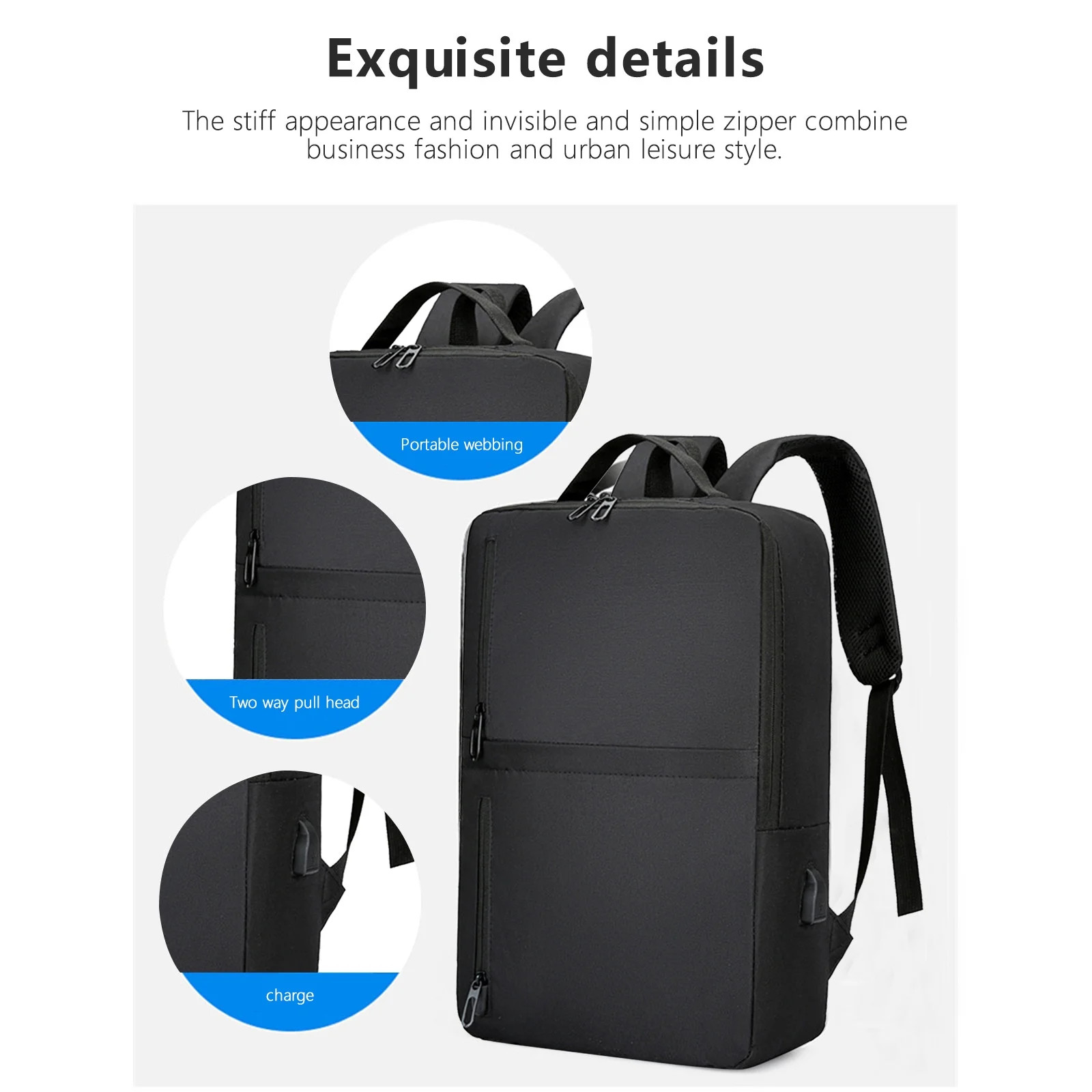 Rucsac laptop 15.6 inch, slim, rezistent, cu port USB, negru, 43x31x12cm