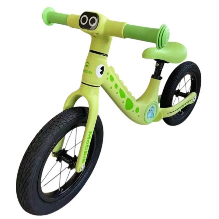 Велосипед за баланс, без педали, за деца, лек, регулируема седалка, 12-инчови гумени колела, неплъзгащи се дръжки, препоръчва се за деца между 2-5 години, модел динозавър, зелен цвят