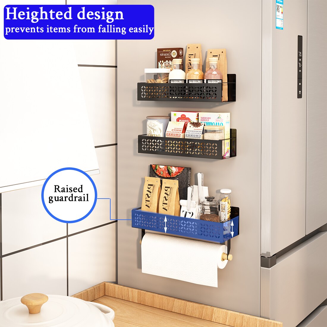 Set 4 Rafturi Pentru Frigider, Organizator Bucatarie Cu Magnet Pentru ...