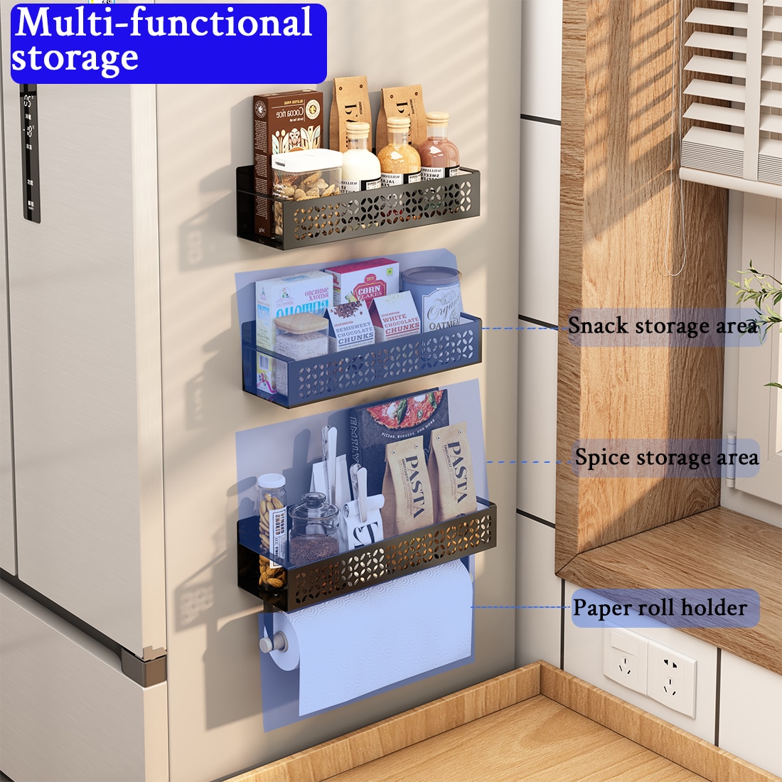 Set 4 Rafturi Pentru Frigider, Organizator Bucatarie Cu Magnet Pentru ...