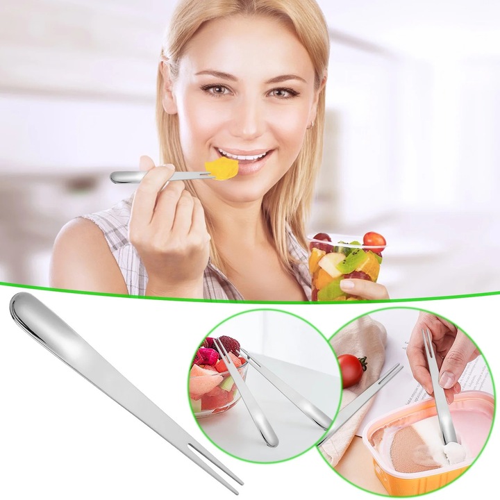 Lingura multifunctionala YANYXR, furculita fructe si lingura inghetata, argintiu, 1 buc