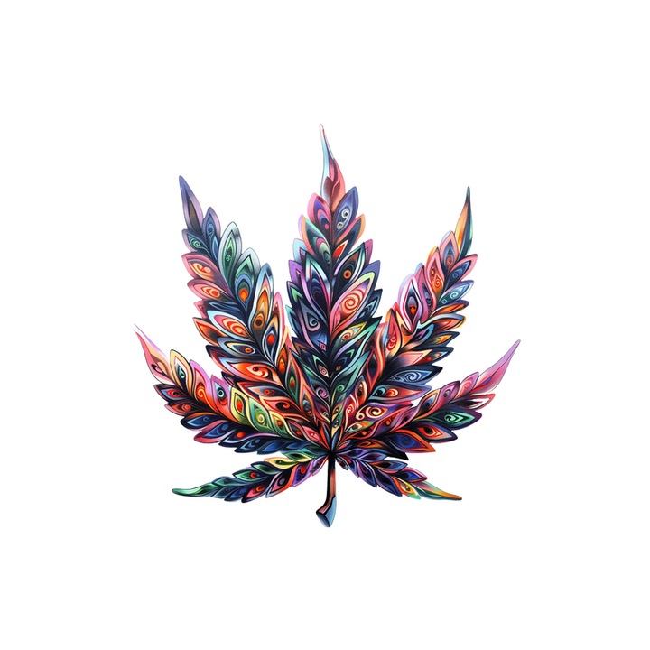 Sticker Frunza cannabis curcubeu stil graffiti, Autoadeziv, Cri-Flo, Marime 10 cm