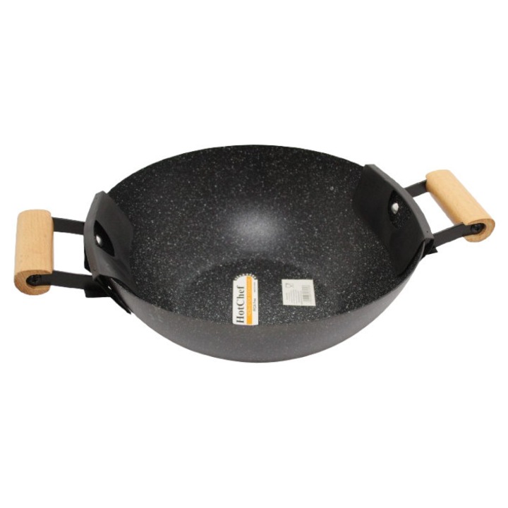 7&7 serpenyő, BLM-2402 modell, 35x24x9cm, fekete, fa nyéllel