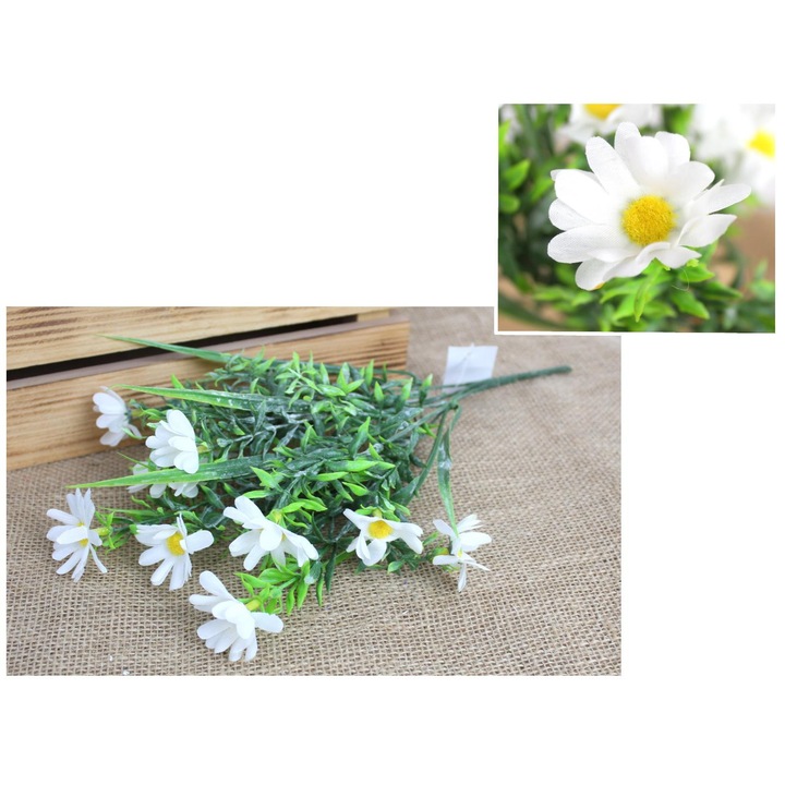 Buchet flori artificiale 7&7, 2 bucati, alb, 35 cm