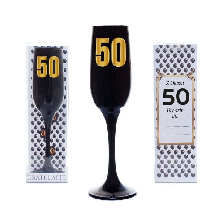 Pahar de sampanie DIL, negru, set aniversar 50 de ani, ambalaj decorativ