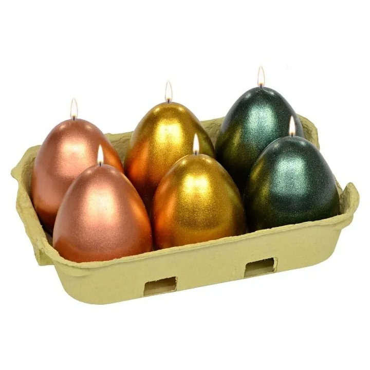 Комплект от 6 метализирани свещи във формата на яйца 60x45 мм, Adpal