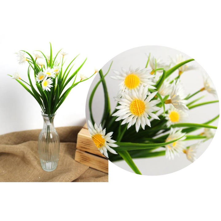 Buchet plante artificiale 7&7, 2 bucati, musetel cu iarba, 38 cm, alb