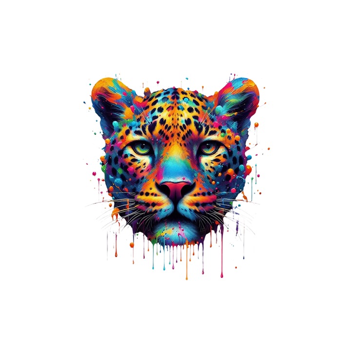 Sticker Leopard realist in culori vibrante pop art, Autoadeziv, Cri-Flo, Marime 6 cm