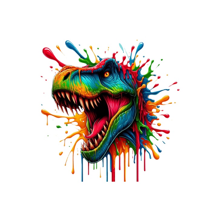 Sticker Dinozaur in stil graffiti cu dinti mari fundal alb, Autoadeziv, Cri-Flo, Marime 6 cm