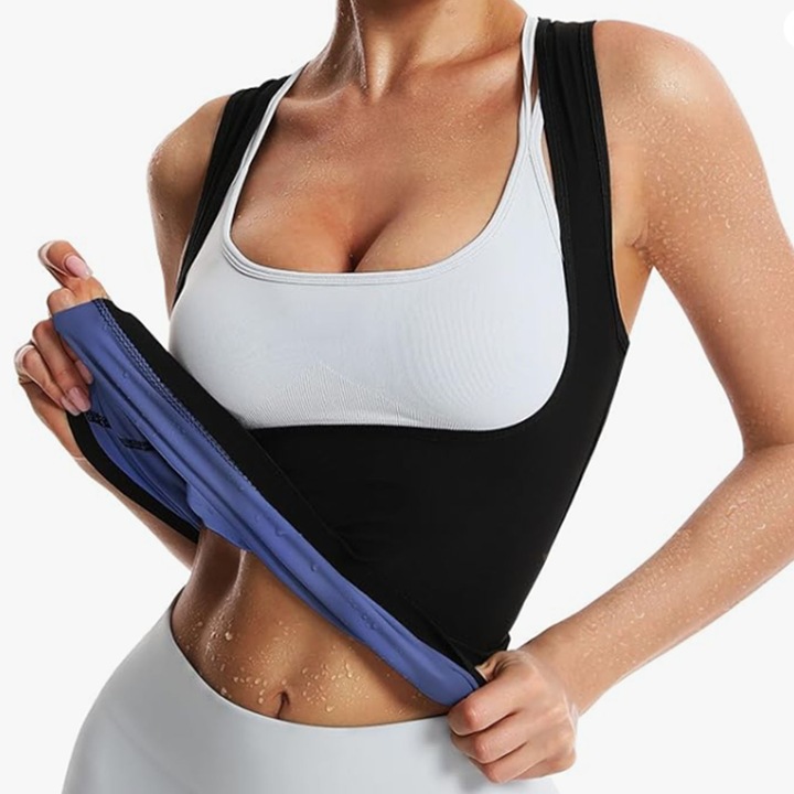 Отслабваща жилетка, ZGGZERG, Моделиращ костюм, Костюм за сауна, Ускорява изпотяването и елиминирането на токсините от тялото, Задържа оптималната телесна температура, Удобна и издръжлива материя, За жени, Полимер, S/M, Черно/Синьо