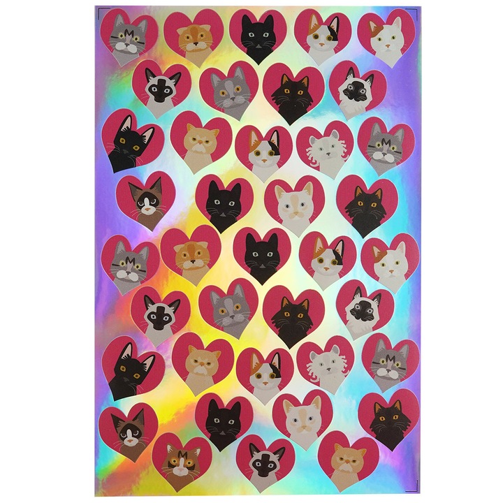 Декоративни стикери Arpex, Със сърца с котки, Комплект