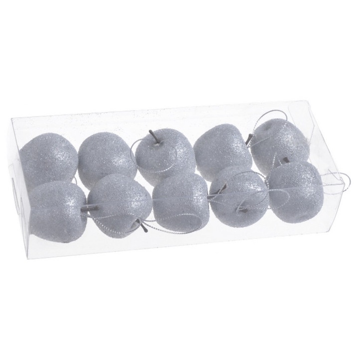 Set 10 globuri Craciun, Canea, argintii, 22cm