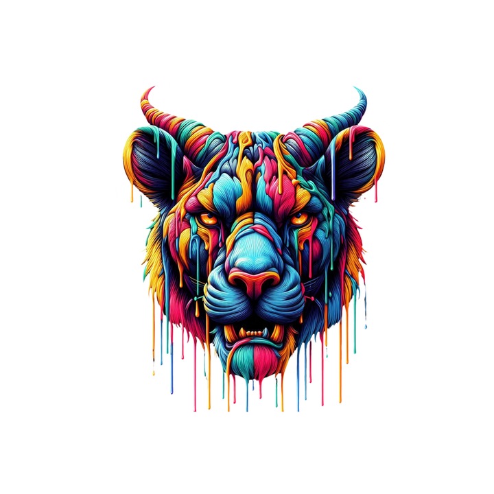 Sticker Bivol curcubeu in stil graffiti digital, Autoadeziv, Cri-Flo, Marime 10 cm