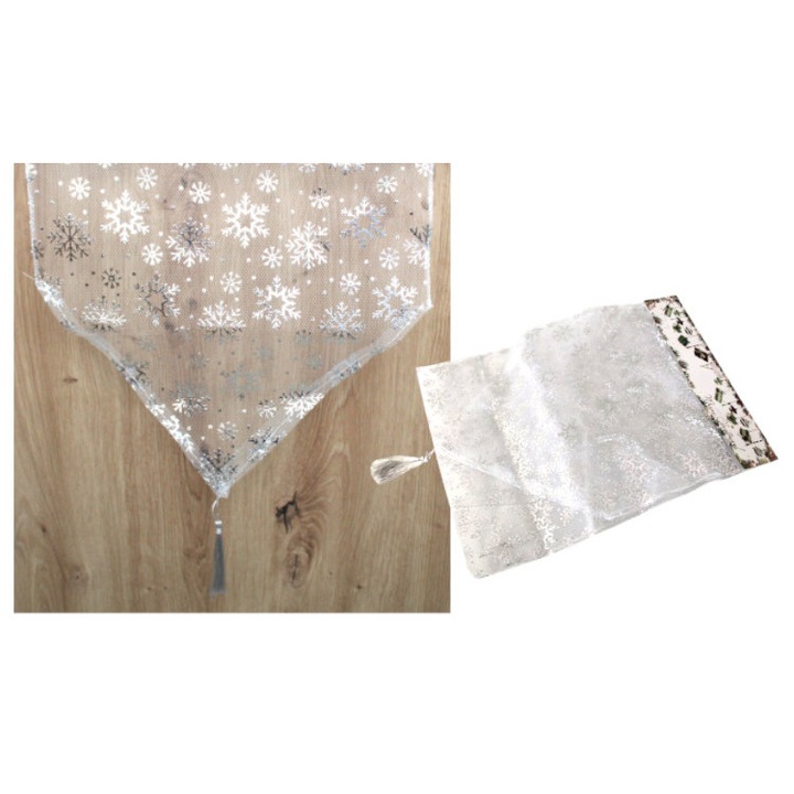 Napron de masa pentru Craciun, 7&7, 180x32cm, argintiu