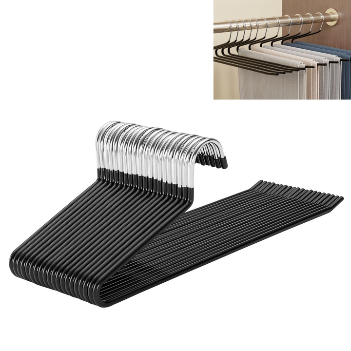 Комплект 20 закачалки за панталони, ZGGZERG, многофункционална поставка, уникална употреба, спестява място в гардероба, идеална за панталони, поли, вратовръзки, метал/ABS, 35*11.5см, сребрист/черен