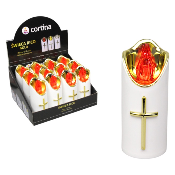 Lumanare LED 7&7, 17x5cm, alb/auriu, flacara rosie