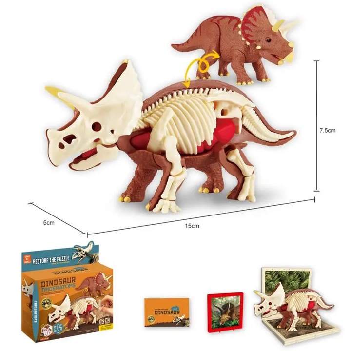 Dinozaur cu schelet pentru asamblare, 16 x 12 x 5 cm