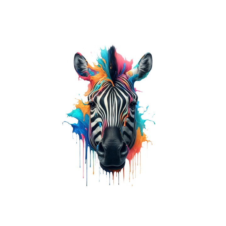 Sticker Zebra cu pete de culoare si fundal alb, Autoadeziv, Cri-Flo, Marime 10 cm